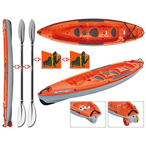 Bic sport Canoa Rigida In Polietilene Borneo Arancio 100093 + 2 Pagaie + 2 Schienalini Standard